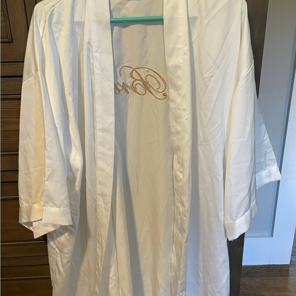 White Satin Robe with Gold Embroidery